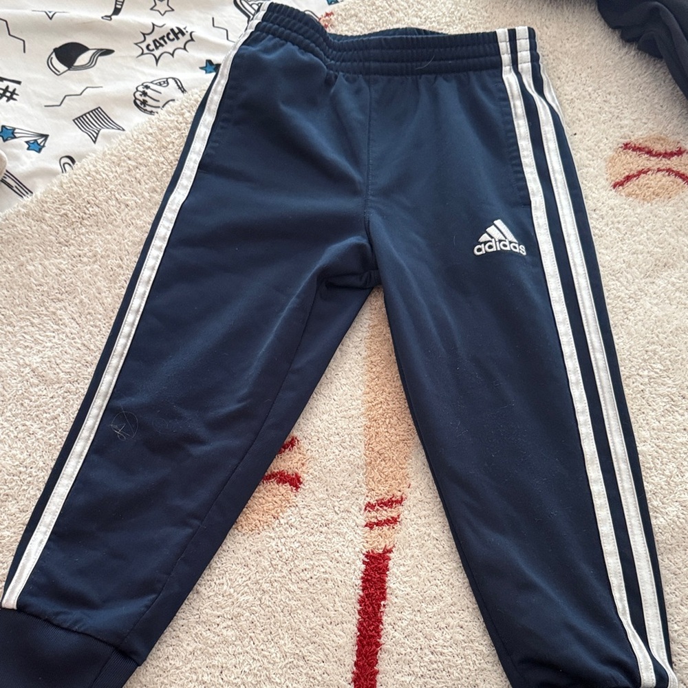 Adidas Kids Dark Blue Joggers with White Stripes